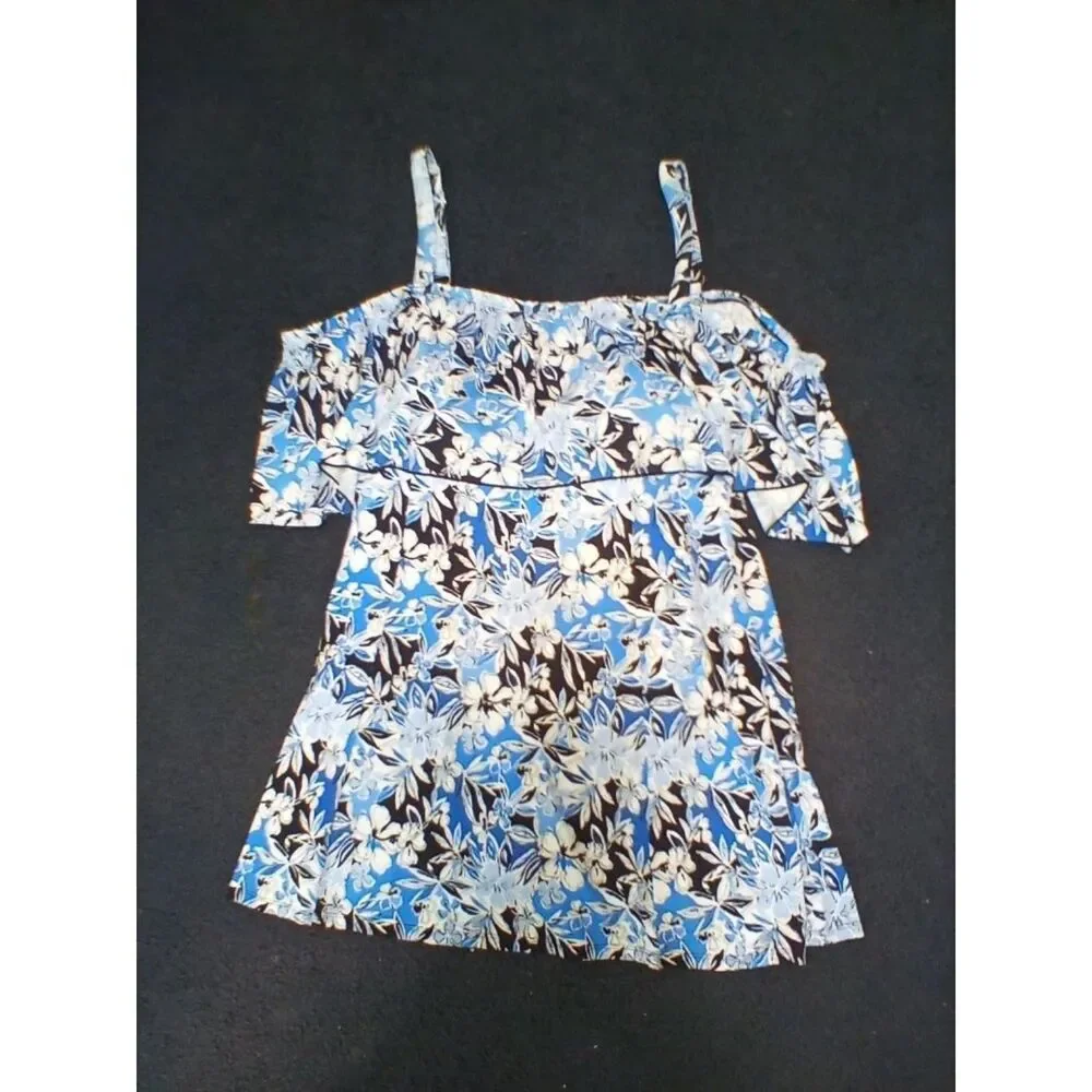 Fit 4 U  Women's Bathing Suit Swimdress Size 20W Tiered Floral Blue Black